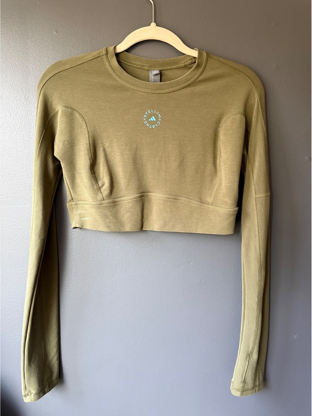 Adidas x Stella McCartney Olive Green Long Sleeve Crop Top Medium
